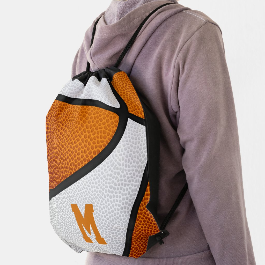 orange white team colors personalized basketball drawstring bag