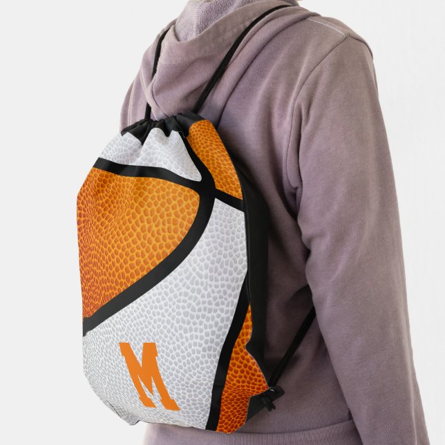 orange white team colors personalized basketball drawstring bag (Insitu)