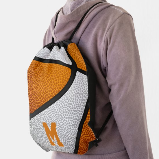 orange white team colors personalized basketball drawstring bag