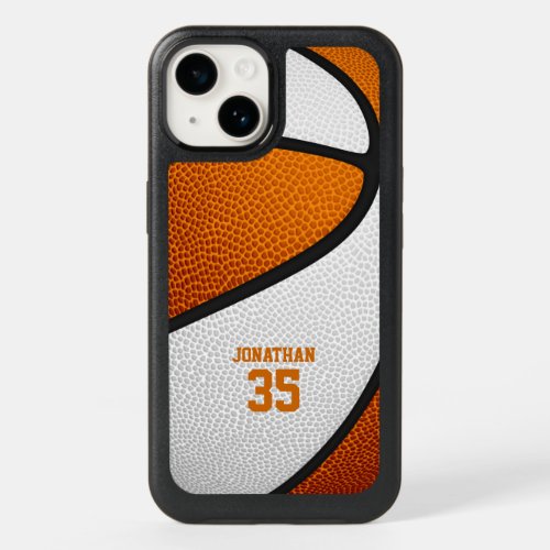 orange white team colors personalized basketball OtterBox iPhone 14 case