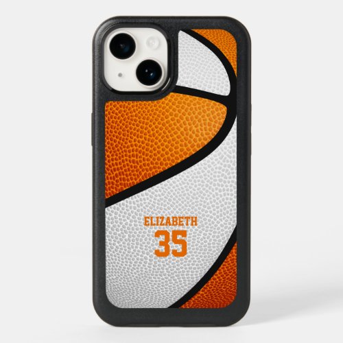 orange white team colors personalized basketball OtterBox iPhone 14 case