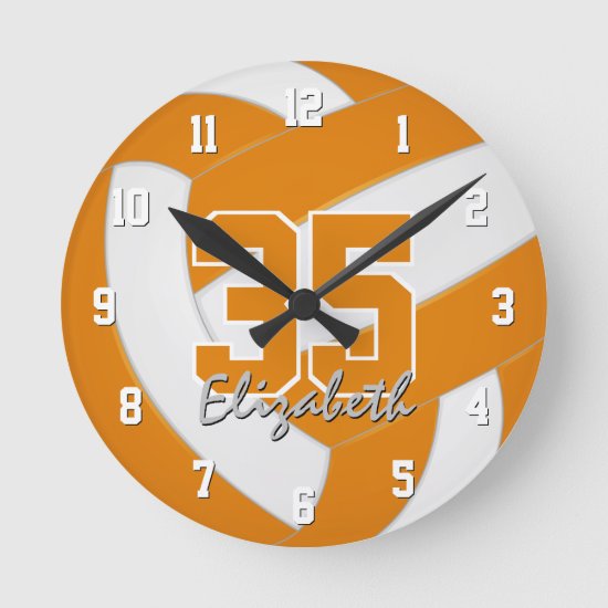 orange white team colors players name volleyball round clock