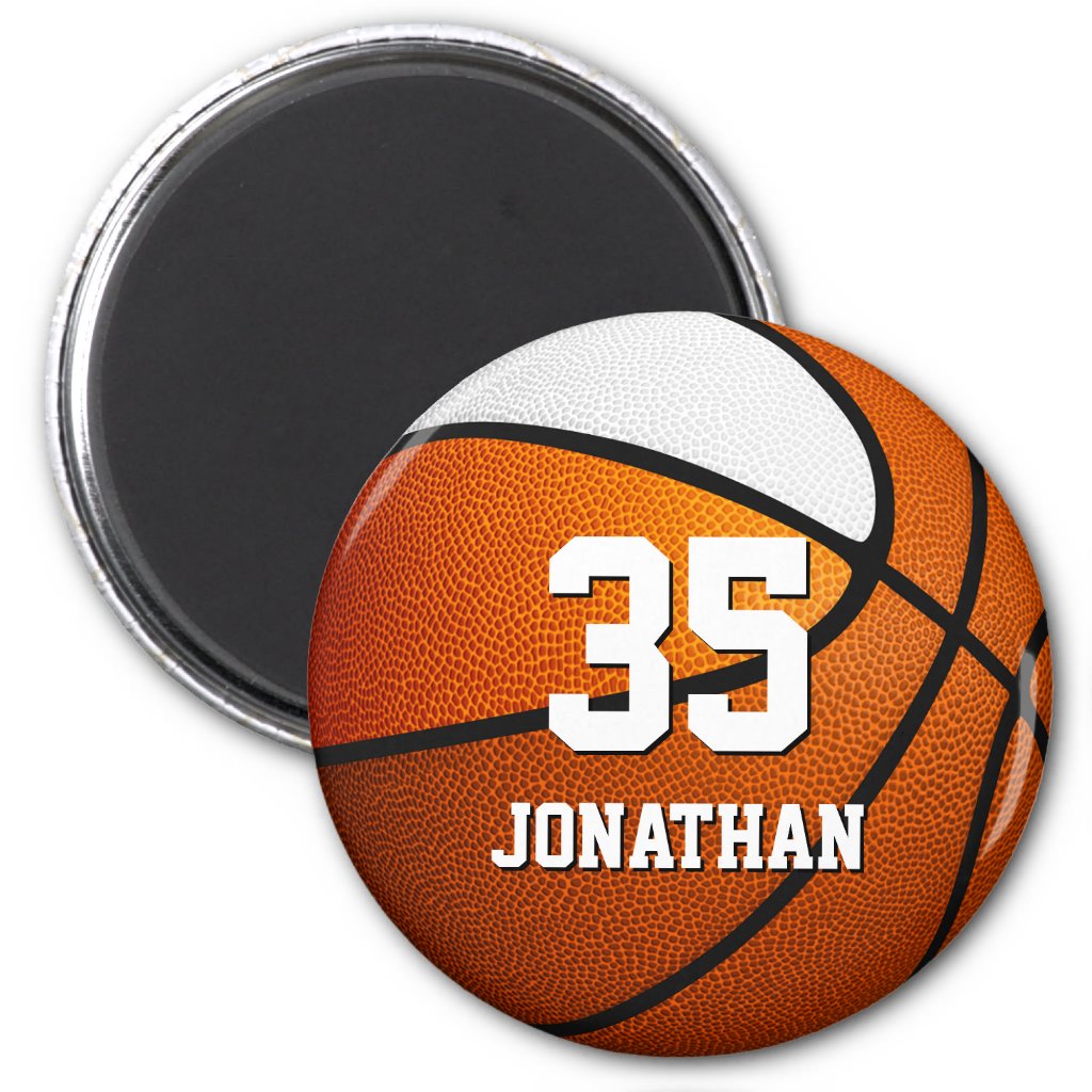 orange white team colors realistic basketball magnet