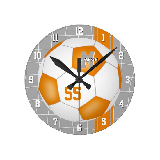 orange white team colors varsity stripes soccer round clock
