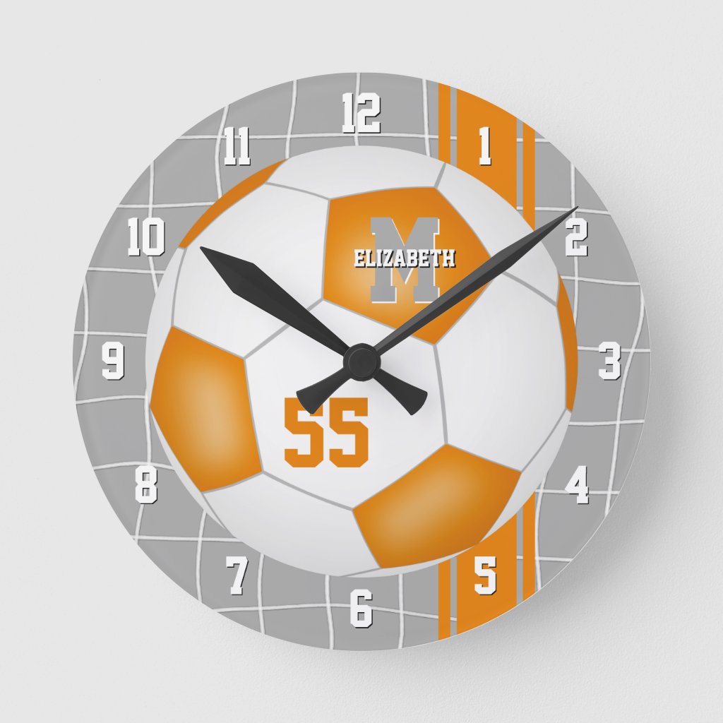 orange white team colors varsity stripes soccer round clock