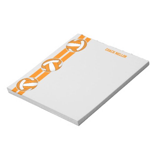 orange white team colors volleyball coach custom notepad