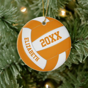 orange white team sports keepsake volleyball ceramic ornament