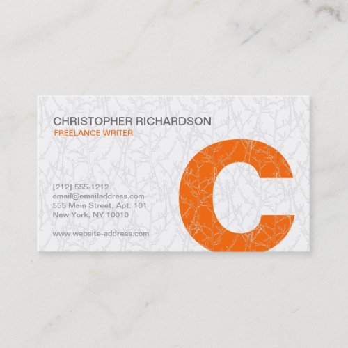 Orange &amp; White Tree Branches Initial Business Card