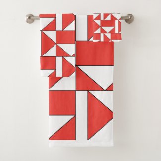 Orange White Triangle Square Geometric Bath Towel Set