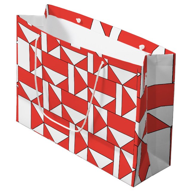 Orange White Triangle Square Geometric Large Gift Bag (Front Angled)