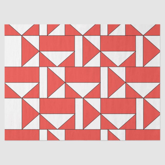 Orange White Triangle Square Geometric Tissue Paper (Front)