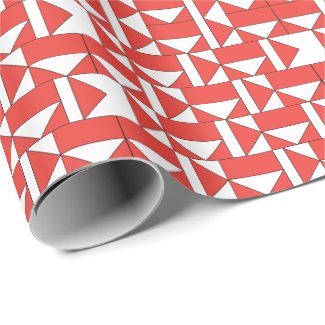 Orange White Triangle Square Geometric Wrapping Paper