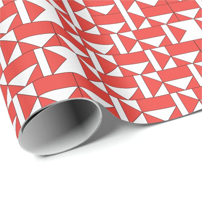 Orange White Triangle Square Geometric Wrapping Paper (Roll Corner)