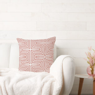 orange white Tribal Maze Mud Cloth Pattern African Throw Pillow