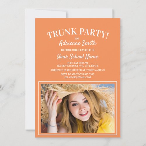 Orange White Trunk College Party Photo Invitation