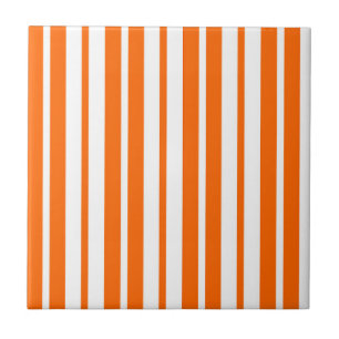 Orange White Vertical Stripes Pattern Ceramic Tile