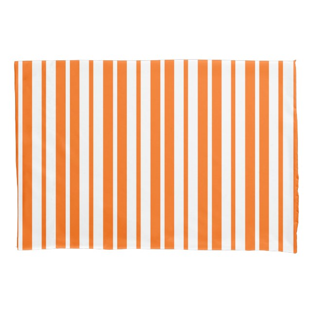 Orange White Vertical Stripes Pattern Pillow Case (Front)