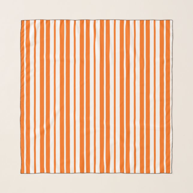Orange White Vertical Stripes Pattern Scarf (Front)