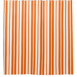 Orange White Vertical Stripes Pattern Shower Curtain
