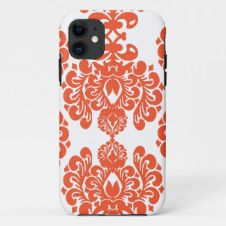 Orange White Vintage Damask Pattern iPhone 11 Case