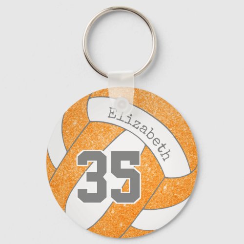 orange white volleyball bag tag w jersey number keychain