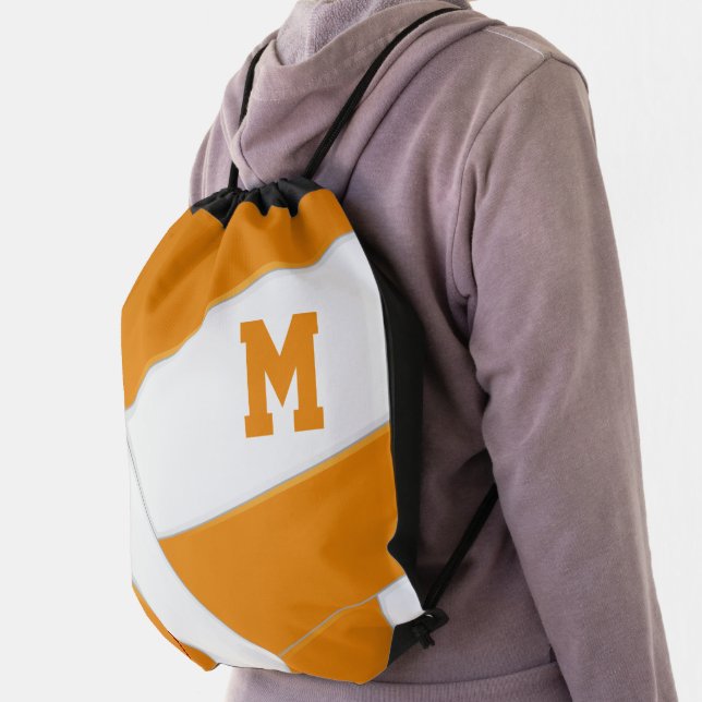 orange white volleyball boys girls sports drawstring bag (Insitu)