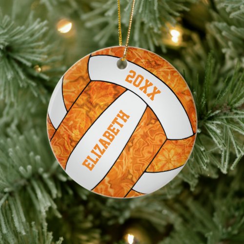 orange white volleyball team colors girly ceramic ornament