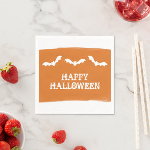 Orange White Watercolor Bats Halloween Paper Napkins