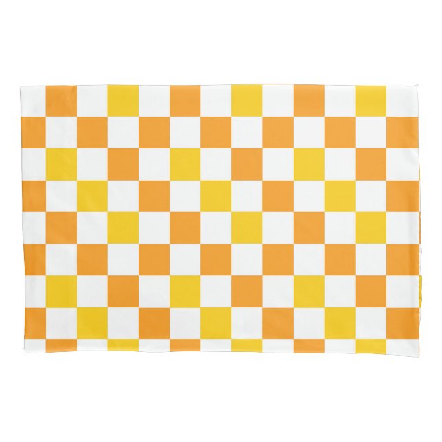 Orange White Yellow Checkered Pattern Design  Pillow Case (Front)