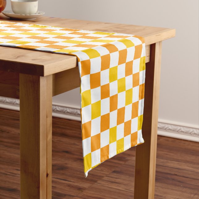 Orange White Yellow Checkered Pattern Design  Short Table Runner (In Situ)