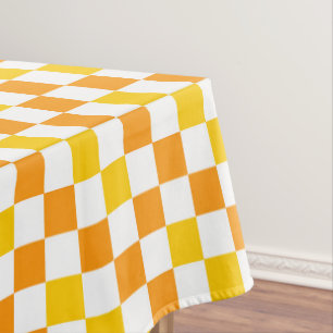 Orange White Yellow Checkered Pattern Design  Tablecloth