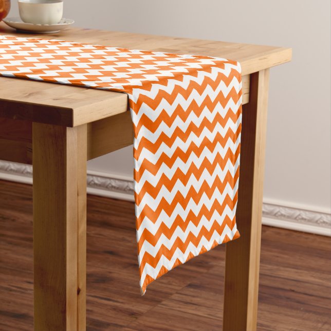 Orange & White Zigzag Chevron Pattern Medium Table Runner (In Situ)