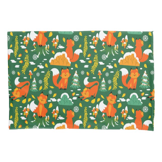 Orange Wild Autumn Winter Forest Fox Pillow Case (Front)
