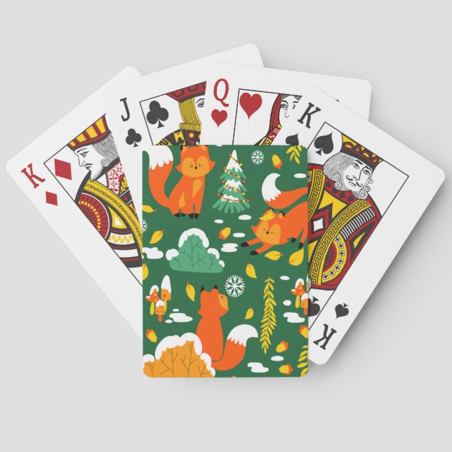 Orange Wild Autumn Winter Forest Fox Poker Cards (Back)