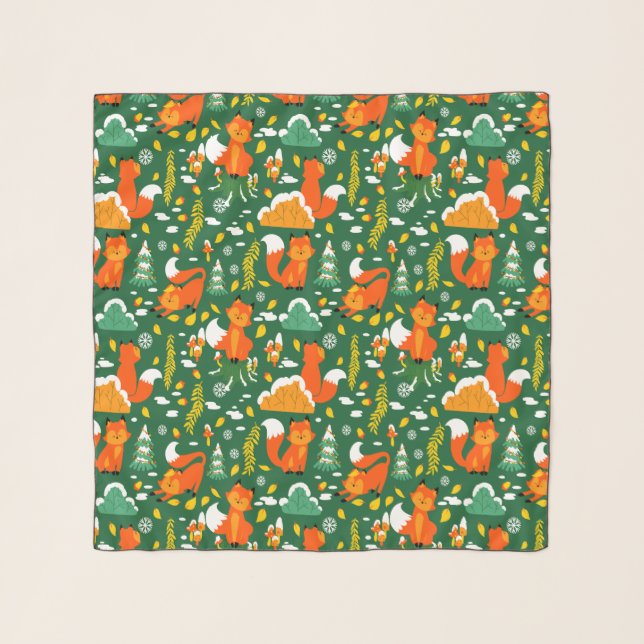 Orange Wild Autumn Winter Forest Fox Scarf (Front)