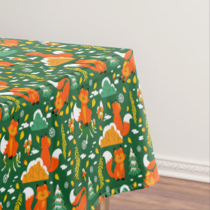 Orange Wild Autumn Winter Forest Fox Tablecloth