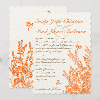 Orange Wild Flowers and Bees Wedding Invitations