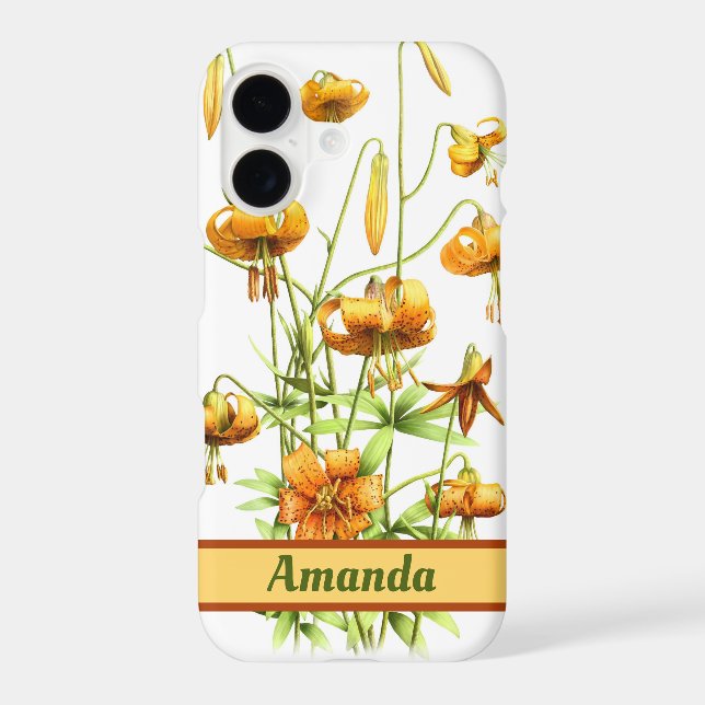 Orange Wild Tiger Lily Flowers Art Personalized iPhone Case (Back)