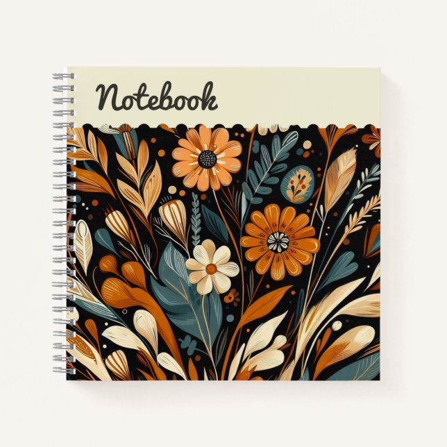  Orange Wildflower & Bird – Folk Art Top label Notebook (Front)