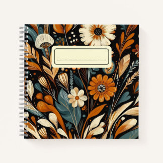  Orange Wildflower & Bird – Whimsical Folk Art  Notebook