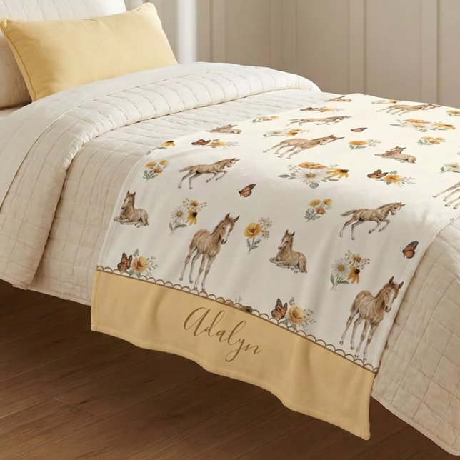 Orange Wildflower Horse Monogram Pattern  Sherpa Blanket (Creator Uploaded)