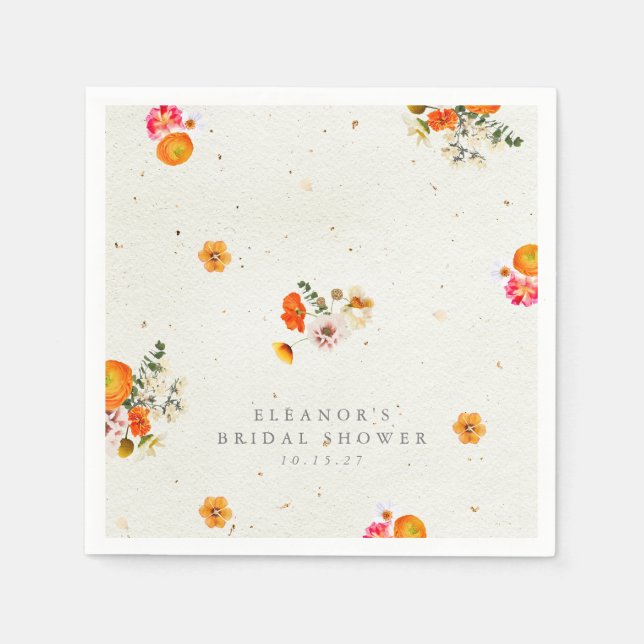 Orange Wildflower Personalized Bridal Shower Napkins (Front)