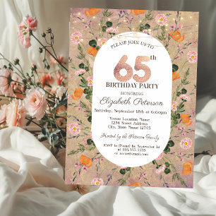 Orange Wildflower String Lights 65th Birthday Invitation