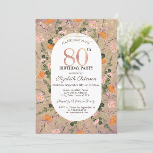 Orange Wildflower String Lights 80th Birthday Invitation