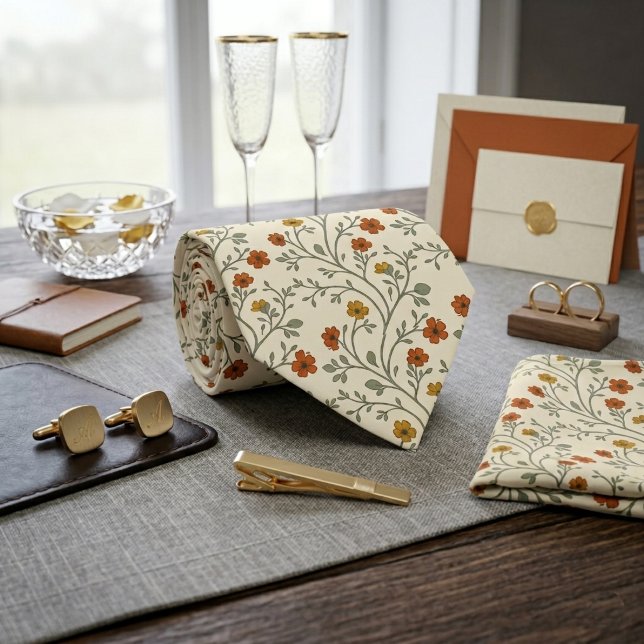 Orange Wildflower Vine Pattern  Neck Tie (Creator Uploaded)