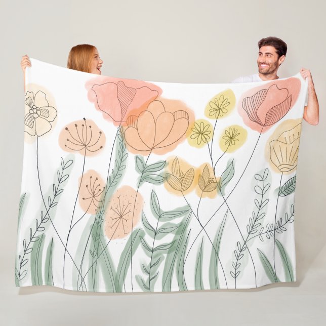 Orange Wildflowers  Fleece Blanket (In Situ)