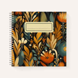 Orange Wildflowers & Golden Birds in Modern Folk  Notebook