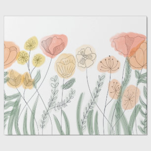 Orange Wildflowers Wrapping Paper