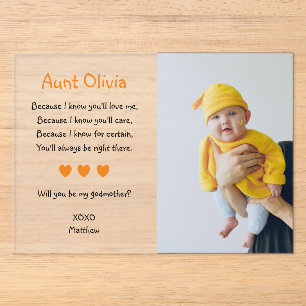 Orange Will You Be My Godmother Proposal Baptism Acrylic Invitations