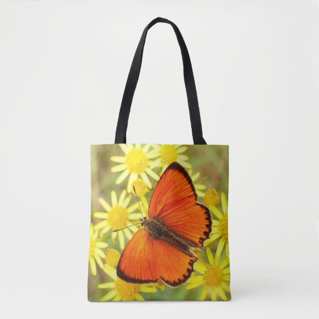 Orange Winged Butterfly And Flowers Tote Bag (Front)